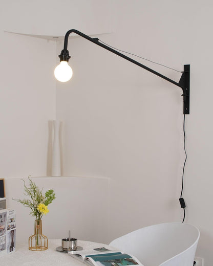 Adjustable Swing Arm Wall Sconce Black Iron 43 in Reach Modern Task Light for Office Living Room Bedroom Workspace Reading Ambient Lighting