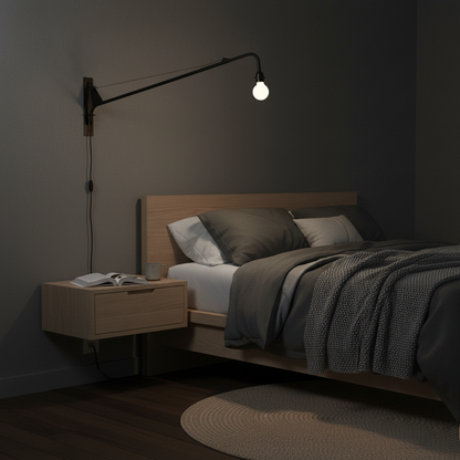 Adjustable Swing Arm Wall Sconce Black Iron 43 in Reach Modern Task Light for Office Living Room Bedroom Workspace Reading Ambient Lighting