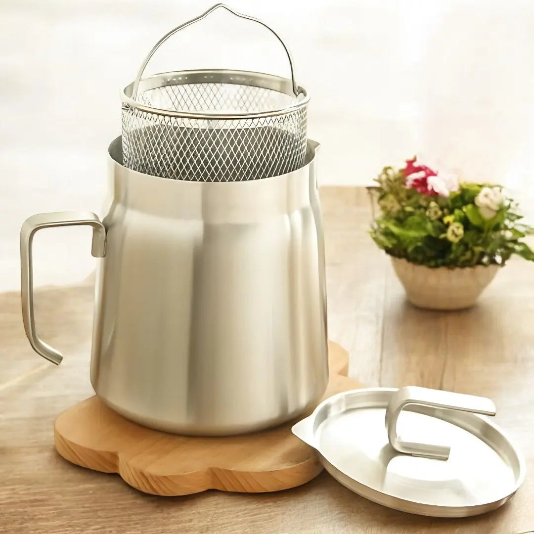 Stainless Steel Frying Pot with Integrated Oil Filter Sieve and Storage Container for Crispy Homemade Fried Foods Kitchen Cookware