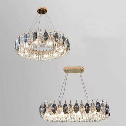 Dimmable Crystal Chandelier for Dining Room & Living Room – Adjustable Chain, Faceted Prisms, Multiple Sizes – Round & Rectangle