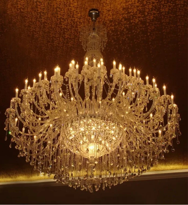 Grand Tiered Crystal Chandelier 35-90 Bulbs Dimmable LED Foyer Statement Lighting for High Ceilings Entryway Staircase Hotel Lobby