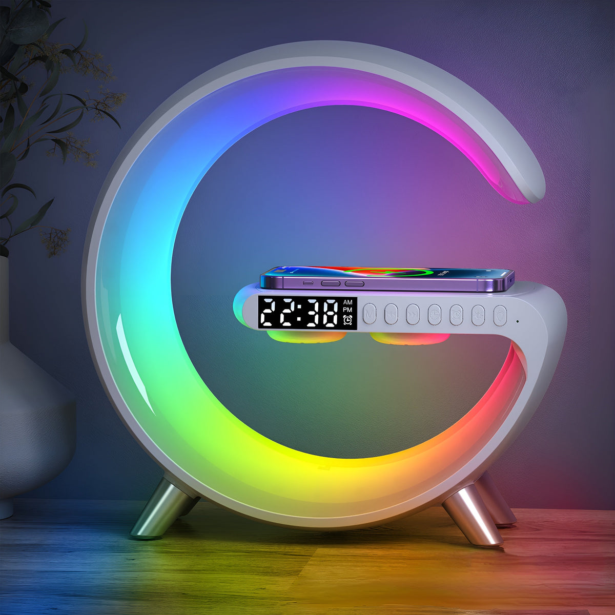 Digital Alarm Clock with Bluetooth Speaker & Wireless Charging Pad for Nightstand