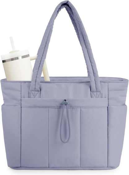 Quilted Puffer Tote Bag | Stylish Laptop Sleeve & Tumbler Pocket | 20L Capacity for Organized Travel