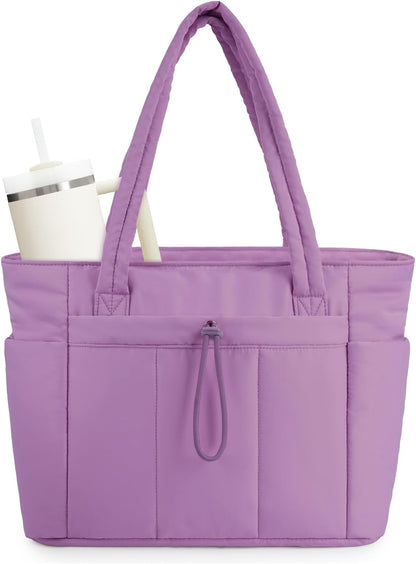 Quilted Puffer Tote Bag | Stylish Laptop Sleeve & Tumbler Pocket | 20L Capacity for Organized Travel