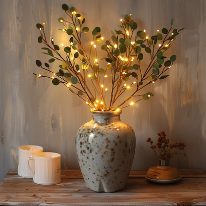 Battery Powered LED Twig Lights 28 Inch Bendable Olive Stem 120 Warm White Bulbs for Vases Centerpieces Living Room Bedroom Decor