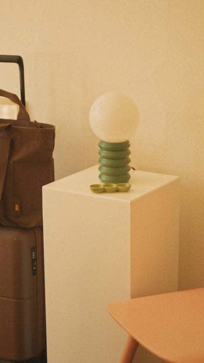 Frosted Globe Accent Lamp 11-Inch Wood Base Bedside Lighting Green Red Retro Style Bedroom Nightstand Living Room Home Office