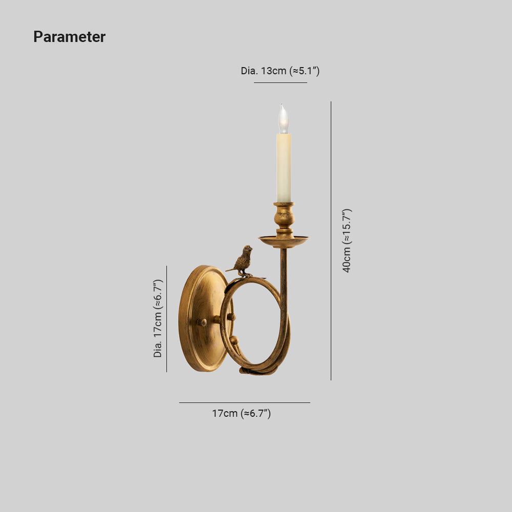 Metal Sconce with Sculptural Bird Detail for Bedroom & Hallway Accent Lighting 16 in Height Hardwired Indoor Fixture Gold Black Finishes