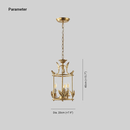 Metal Lantern Ceiling Light 10-Inch Hanging Fixture with Bird Motif for Dining Room Entryway Vintage-Style Chain Suspension