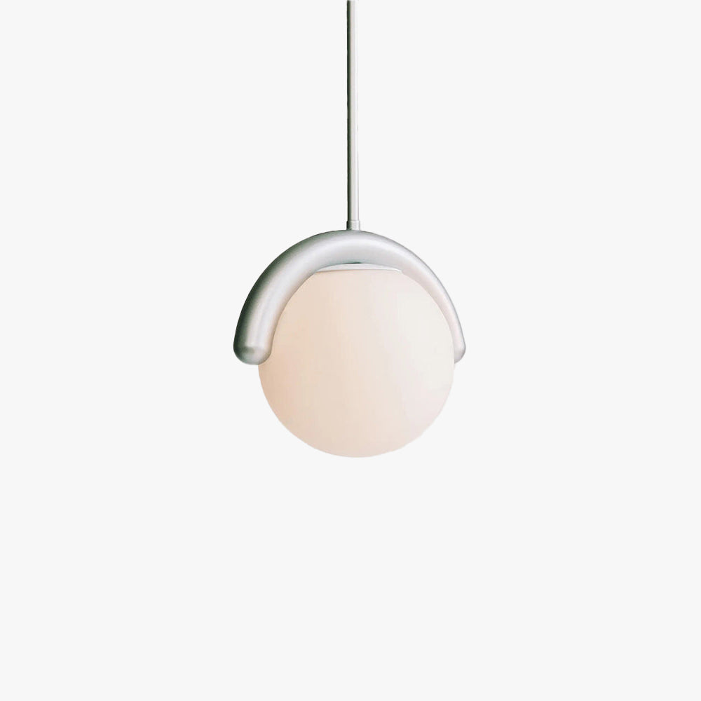Modern Linear Chandelier with Curved Metal Frame & Glass Sphere – Art Nouveau Pendant Light for Dining Room