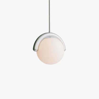 Modern Linear Chandelier with Curved Metal Frame & Glass Sphere – Art Nouveau Pendant Light for Dining Room