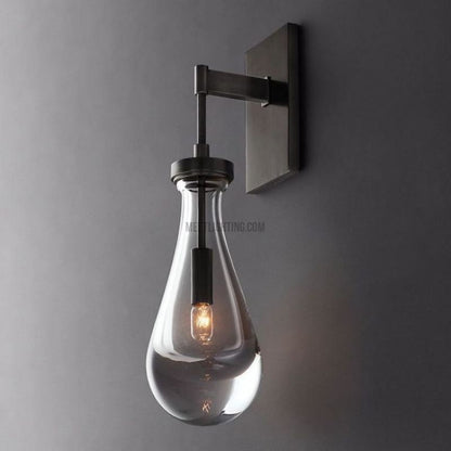 Hand-Blown Glass Wall Sconce with Teardrop Shade – Modern Brass Lighting for Bedroom, Hallway & Living Room