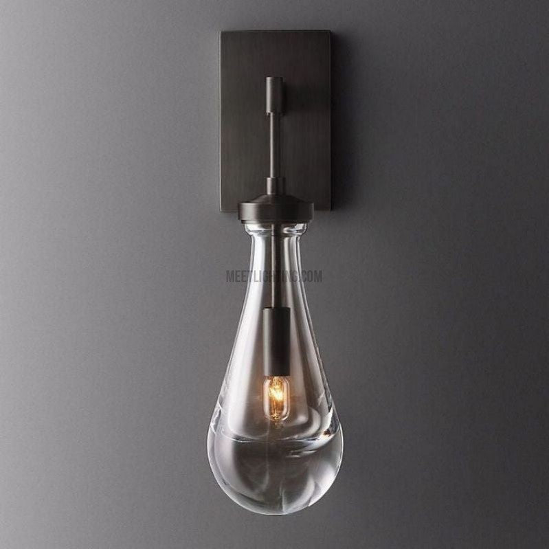 Hand-Blown Glass Wall Sconce with Teardrop Shade – Modern Brass Lighting for Bedroom, Hallway & Living Room