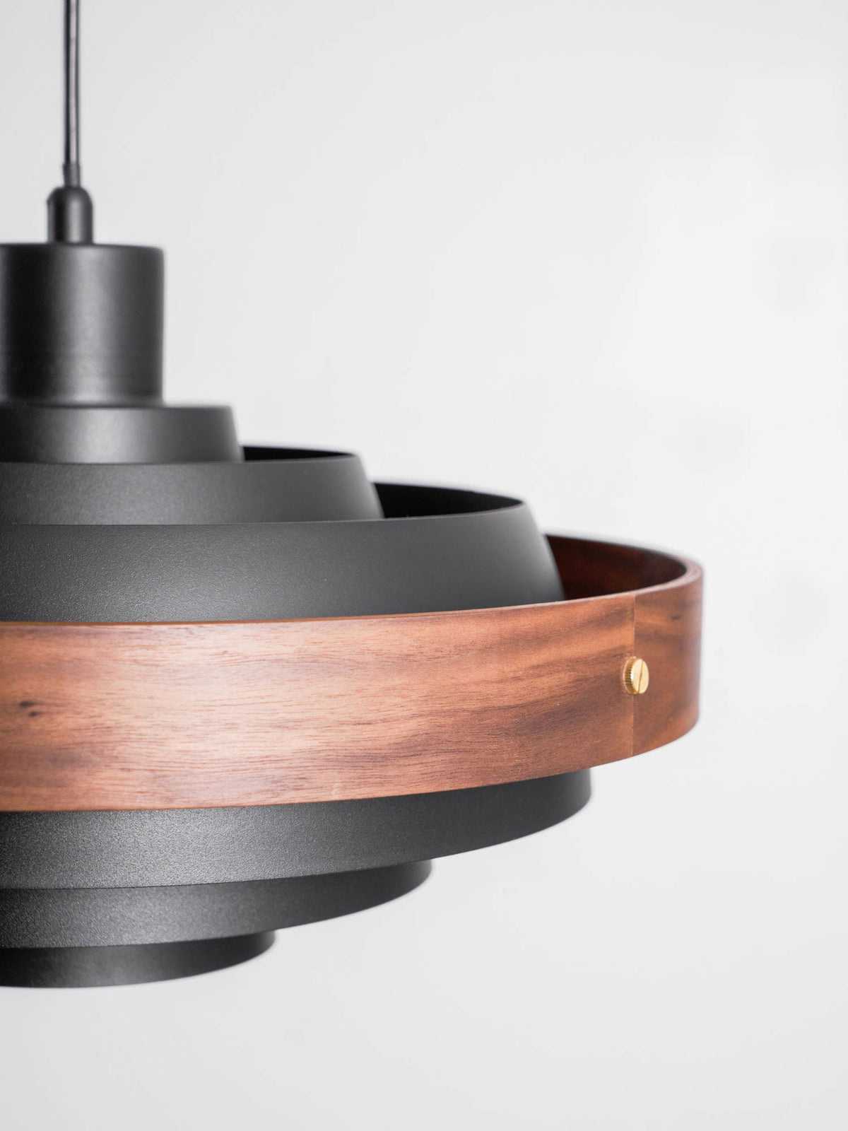 Swing Arm Ceiling Fixture with Layered Wood & Metal Shade – 16 in Diameter – Adjustable for Dining Room Kitchen Island Workspace – E26 Socke