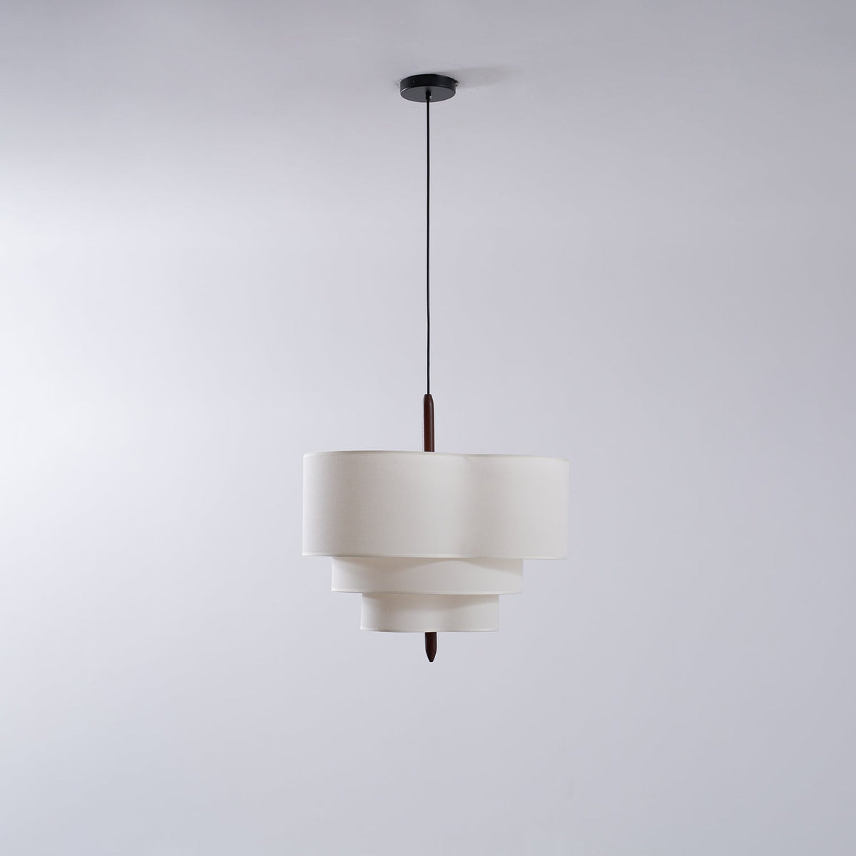 Layered Fabric Chandelier with Wood Accent 3-Light Adjustable Hanging Fixture for Dining Tables & Kitchens Modern Ambient Ceiling Light