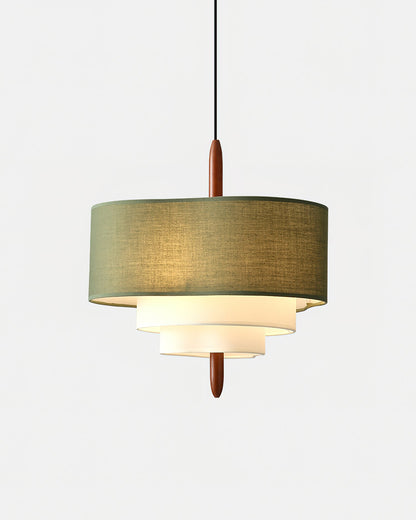 Layered Fabric Chandelier with Wood Accent 3-Light Adjustable Hanging Fixture for Dining Tables & Kitchens Modern Ambient Ceiling Light