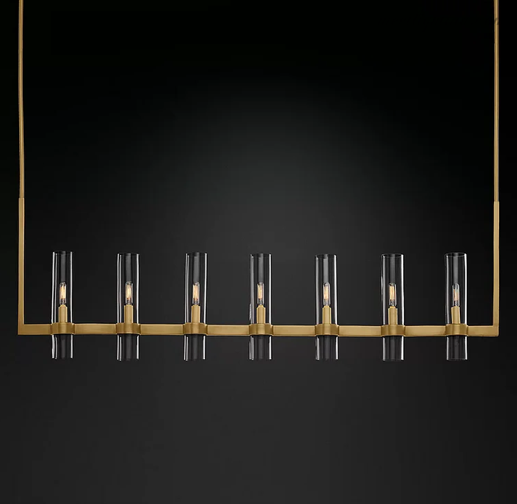 Linear Chandelier with Hand-Blown Glass Shades 59 in – 7-Light Contemporary Metal Fixture for Dining Room & Kitchen