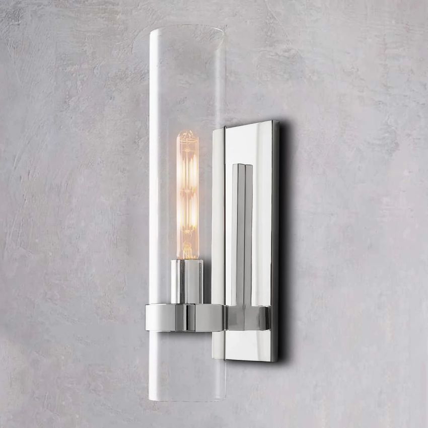 Handblown Glass Wall Sconce with Solid Brass Frame – Elegant Single-Light Fixture for Living Room, Bedroom, Hallway & Entryway Lighting