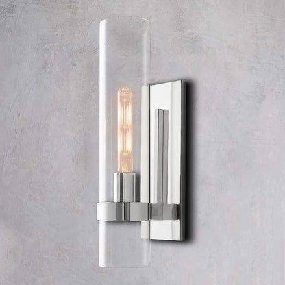 Handblown Glass Wall Sconce with Solid Brass Frame – Elegant Single-Light Fixture for Living Room, Bedroom, Hallway & Entryway Lighting
