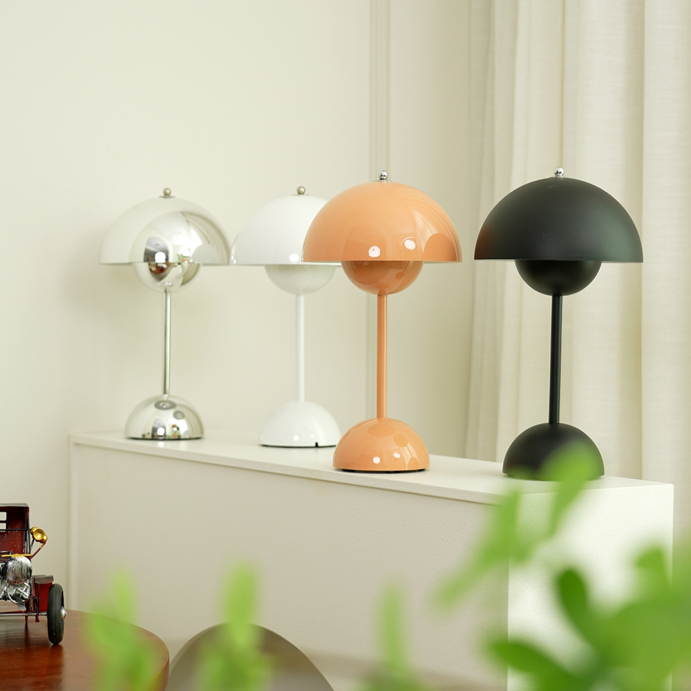 Rechargeable LED Touch Lamp Metal Cordless Mini Nightstand Light Tri-Color Modes USB Charging Port 6.3 in Round Portable for Bedroom Office