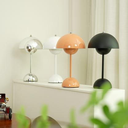 Rechargeable LED Touch Lamp Metal Cordless Mini Nightstand Light Tri-Color Modes USB Charging Port 6.3 in Round Portable for Bedroom Office