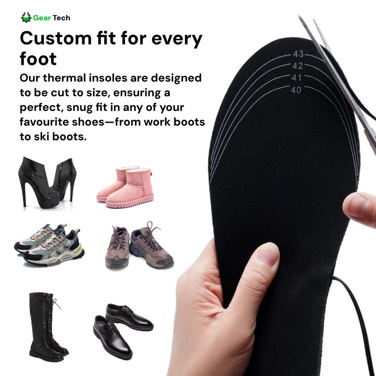 Rechargeable Heated Insoles – USB Battery-Powered Thermal Shoe Inserts for Winter, Skiing, Hiking & Outdoor Work