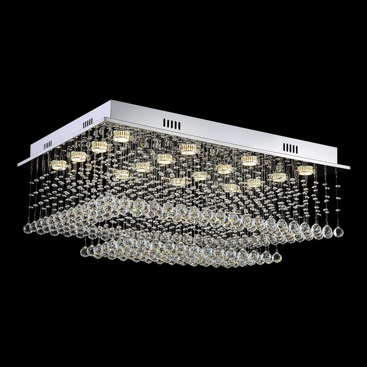 Tiered Glass Crystal Flush Mount Ceiling Light for Dining Room, Bedroom & Kitchen – Stainless Steel Frame, GU10 LED Compatible