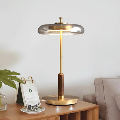 Amber Glass Bedside Lamp with Brass Base 8.6 in Diameter Warm Glow 7W LED Lighting Nightstand Accent for Bedroom Office Contemporary Decorat