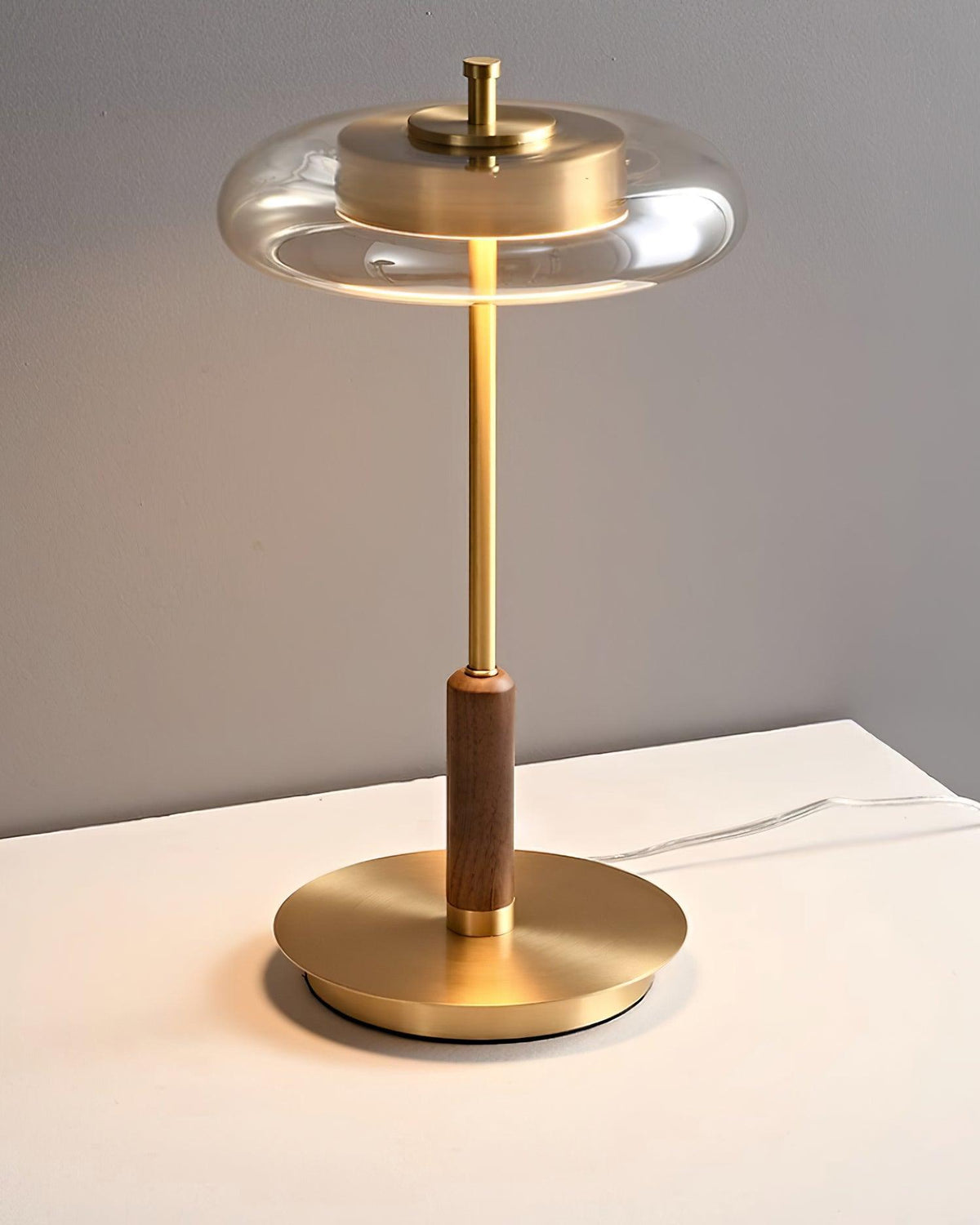 Amber Glass Bedside Lamp with Brass Base 8.6 in Diameter Warm Glow 7W LED Lighting Nightstand Accent for Bedroom Office Contemporary Decorat