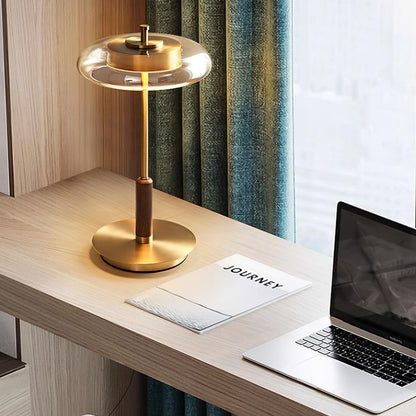 Amber Glass Bedside Lamp with Brass Base 8.6 in Diameter Warm Glow 7W LED Lighting Nightstand Accent for Bedroom Office Contemporary Decorat