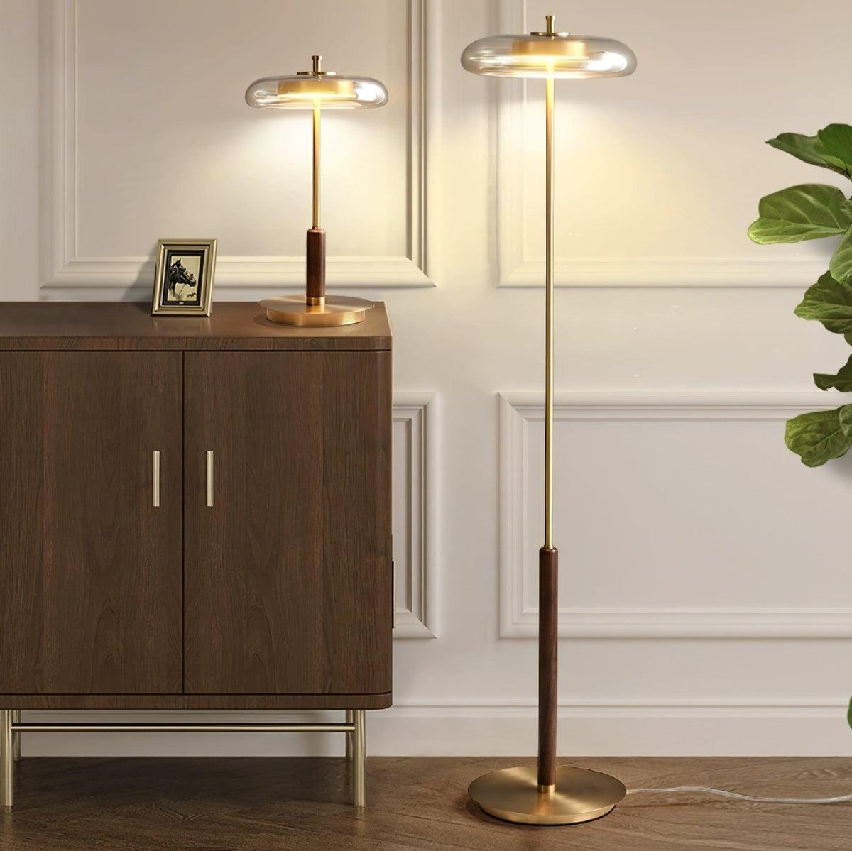 Amber Glass Bedside Lamp with Brass Base 8.6 in Diameter Warm Glow 7W LED Lighting Nightstand Accent for Bedroom Office Contemporary Decorat