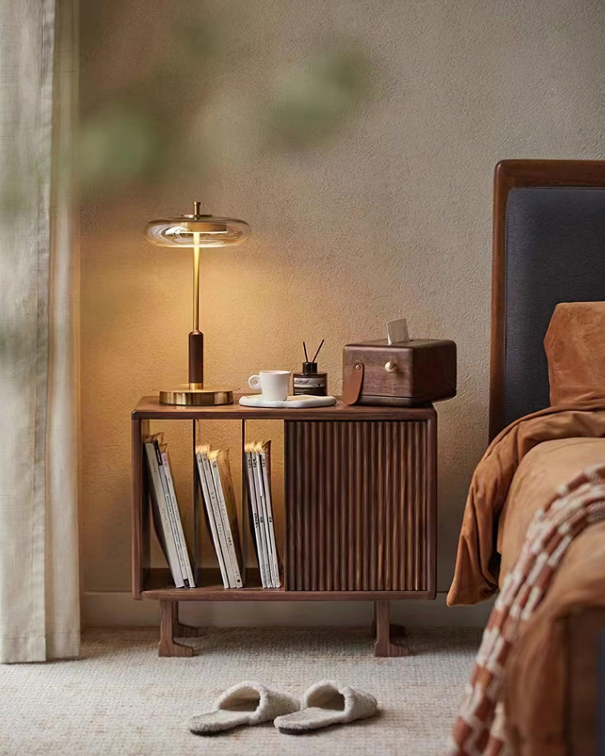 Amber Glass Bedside Lamp with Brass Base 8.6 in Diameter Warm Glow 7W LED Lighting Nightstand Accent for Bedroom Office Contemporary Decorat