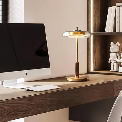 Amber Glass Bedside Lamp with Brass Base 8.6 in Diameter Warm Glow 7W LED Lighting Nightstand Accent for Bedroom Office Contemporary Decorat