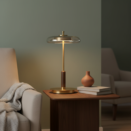Amber Glass Bedside Lamp with Brass Base 8.6 in Diameter Warm Glow 7W LED Lighting Nightstand Accent for Bedroom Office Contemporary Decorat
