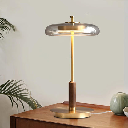 Amber Glass Bedside Lamp with Brass Base 8.6 in Diameter Warm Glow 7W LED Lighting Nightstand Accent for Bedroom Office Contemporary Decorat