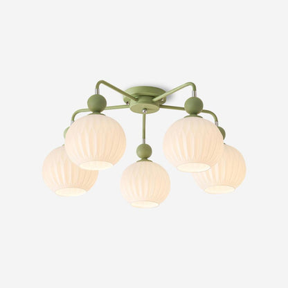 Multi-Head Glass Pendant Light Green Pumpkin Shade for Dining Room Living Space Kitchen Island Overhead Fixture Dimmable E26 Modern Chandeli