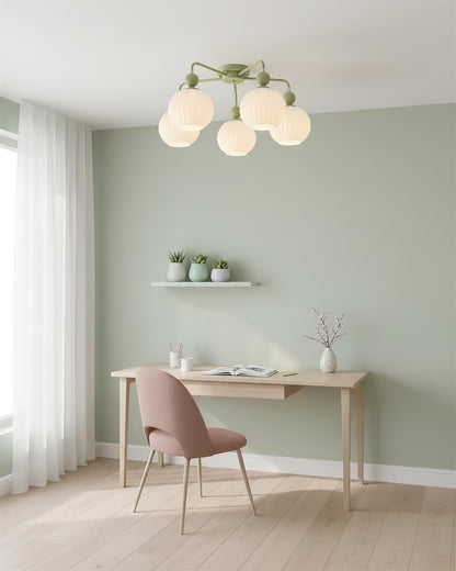 Multi-Head Glass Pendant Light Green Pumpkin Shade for Dining Room Living Space Kitchen Island Overhead Fixture Dimmable E26 Modern Chandeli