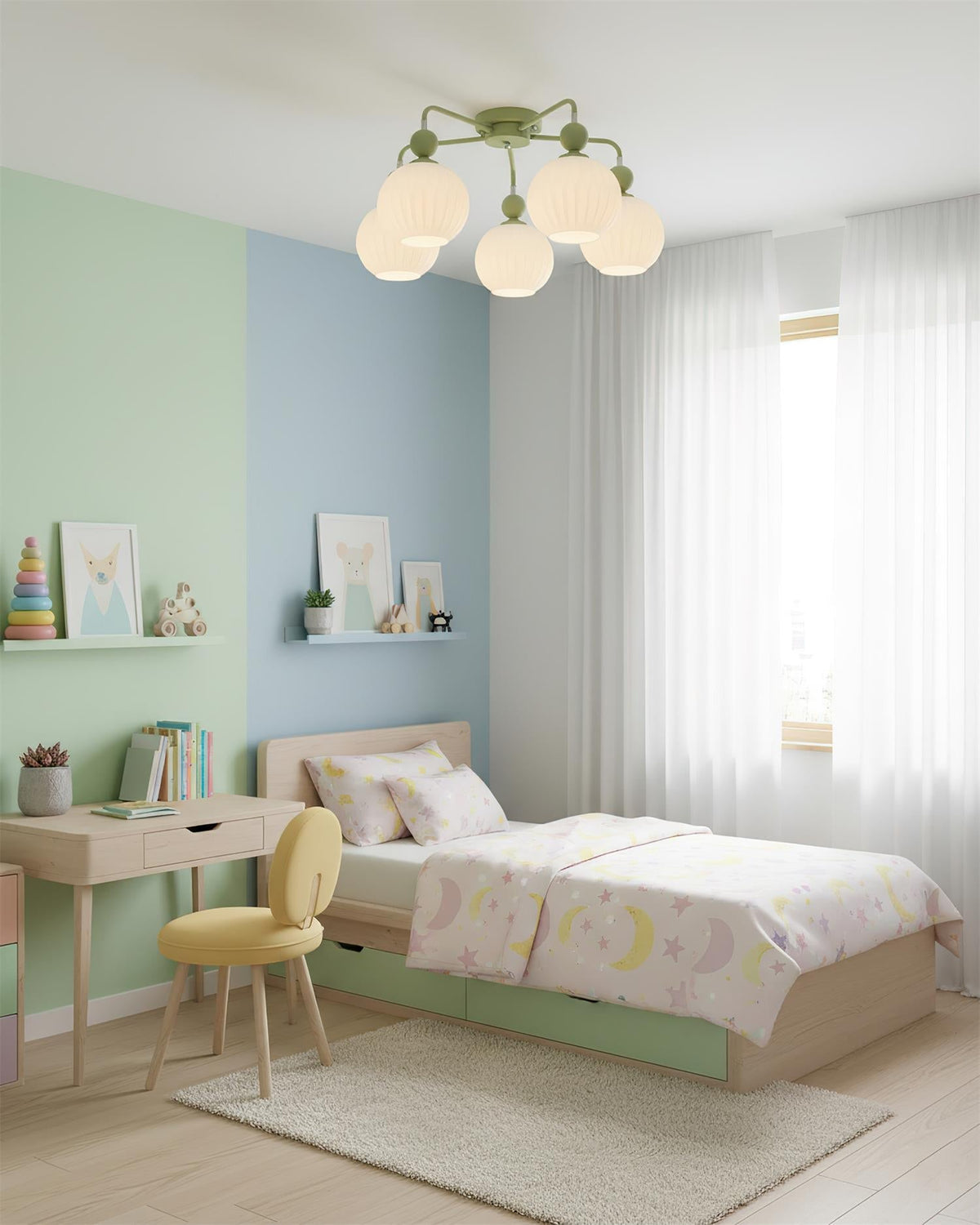 Multi-Head Glass Pendant Light Green Pumpkin Shade for Dining Room Living Space Kitchen Island Overhead Fixture Dimmable E26 Modern Chandeli