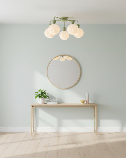 Multi-Head Glass Pendant Light Green Pumpkin Shade for Dining Room Living Space Kitchen Island Overhead Fixture Dimmable E26 Modern Chandeli