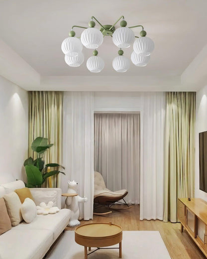 Multi-Head Glass Pendant Light Green Pumpkin Shade for Dining Room Living Space Kitchen Island Overhead Fixture Dimmable E26 Modern Chandeli