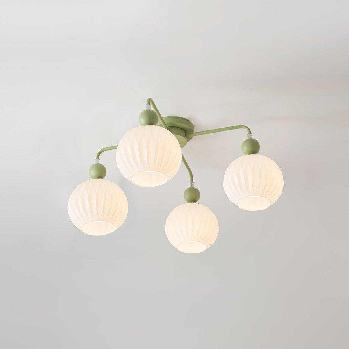 Multi-Head Glass Pendant Light Green Pumpkin Shade for Dining Room Living Space Kitchen Island Overhead Fixture Dimmable E26 Modern Chandeli