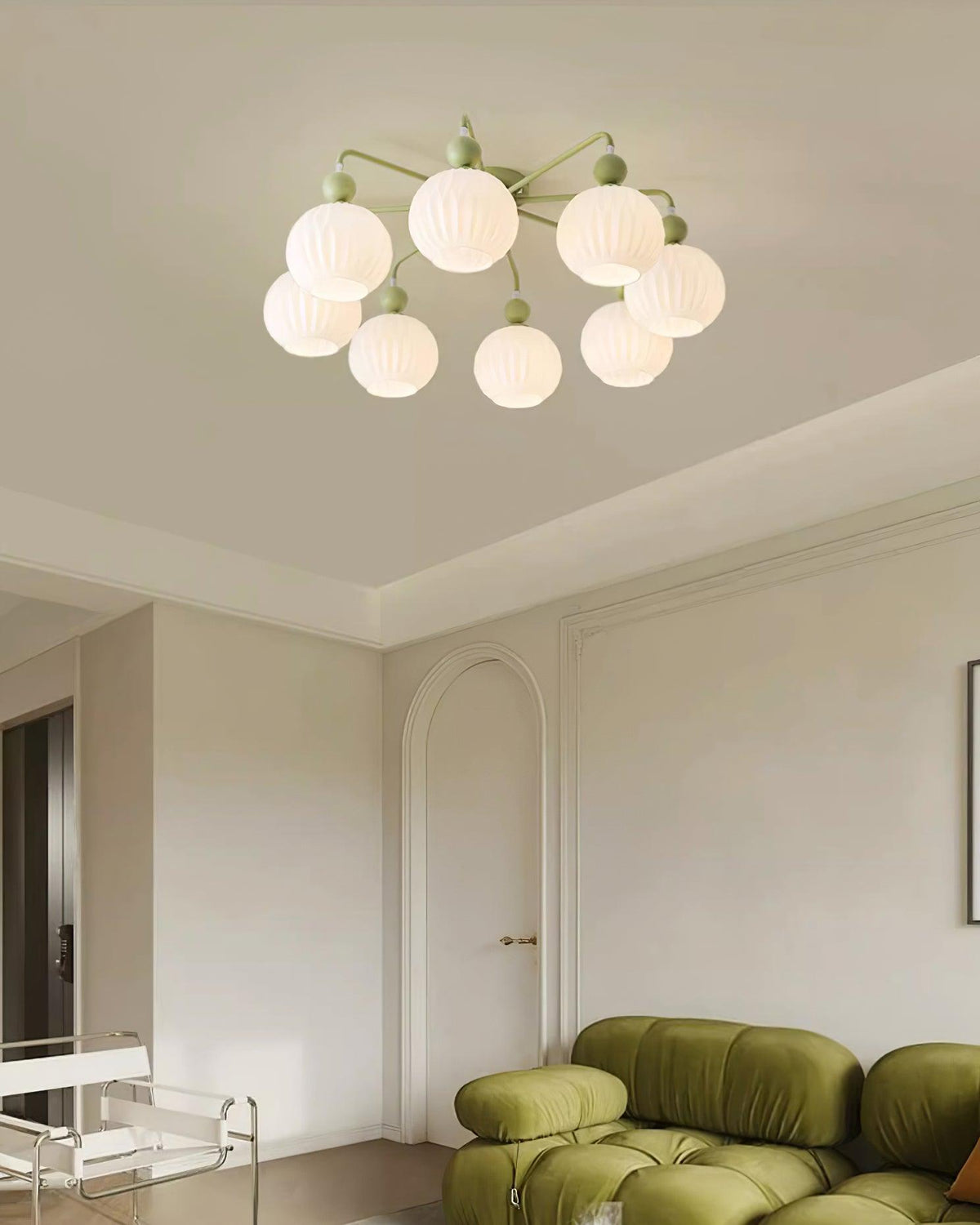 Multi-Head Glass Pendant Light Green Pumpkin Shade for Dining Room Living Space Kitchen Island Overhead Fixture Dimmable E26 Modern Chandeli