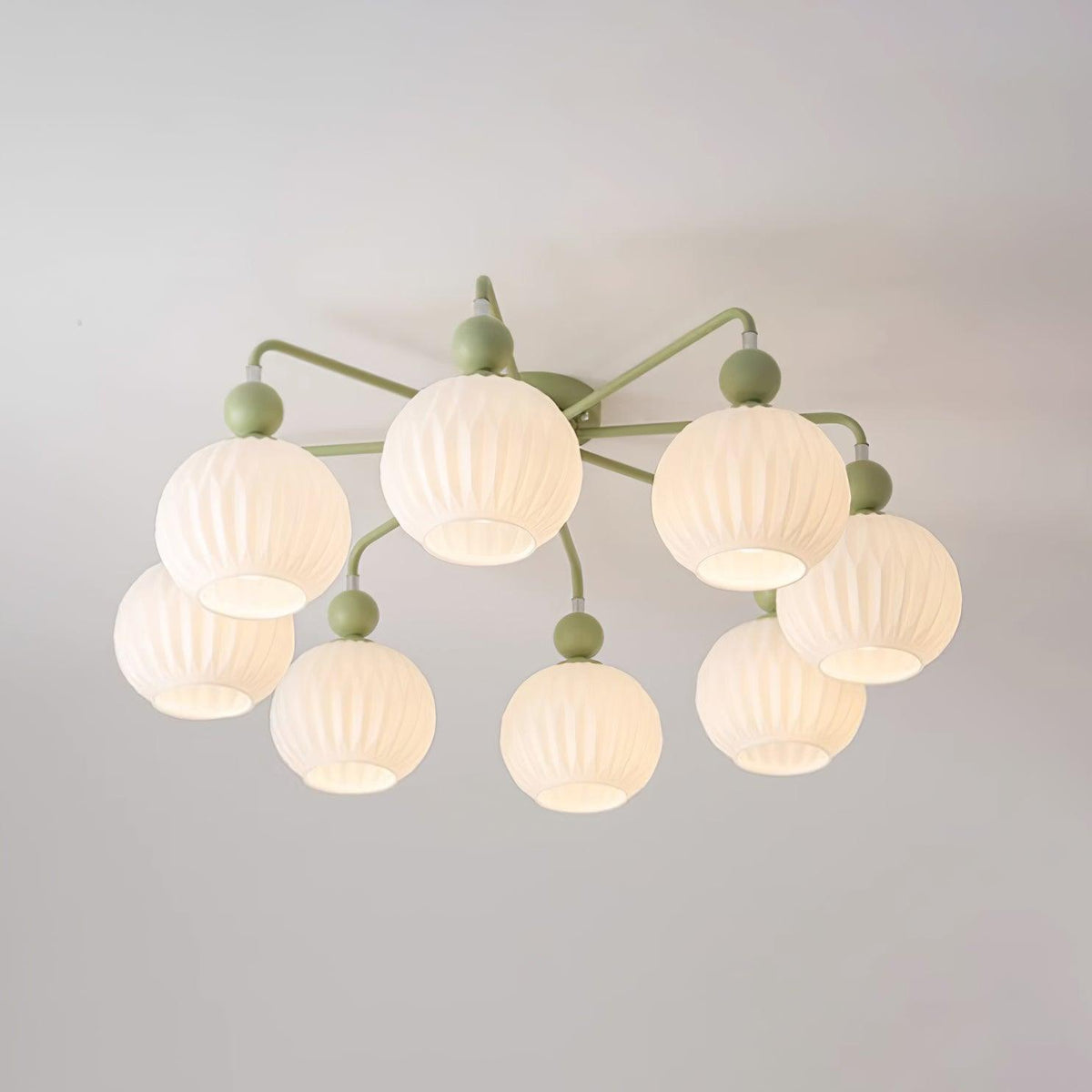 Multi-Head Glass Pendant Light Green Pumpkin Shade for Dining Room Living Space Kitchen Island Overhead Fixture Dimmable E26 Modern Chandeli