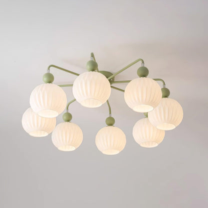 Multi-Head Glass Pendant Light Green Pumpkin Shade for Dining Room Living Space Kitchen Island Overhead Fixture Dimmable E26 Modern Chandeli