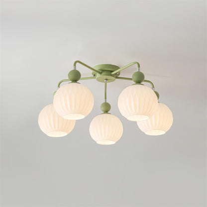 Multi-Head Glass Pendant Light Green Pumpkin Shade for Dining Room Living Space Kitchen Island Overhead Fixture Dimmable E26 Modern Chandeli