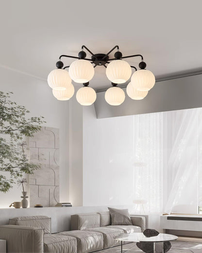 Multi-Head Glass Pendant Light Green Pumpkin Shade for Dining Room Living Space Kitchen Island Overhead Fixture Dimmable E26 Modern Chandeli