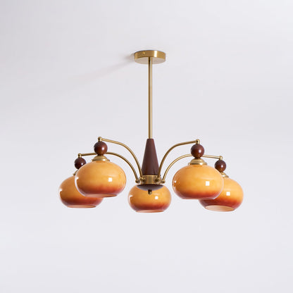 Multi-Arm Pendant Light Fixture Wood Brass Glass Shades Adjustable Height Dining Room Living Room Overhead Lighting 3 5 8 Bulb Vintage Indus