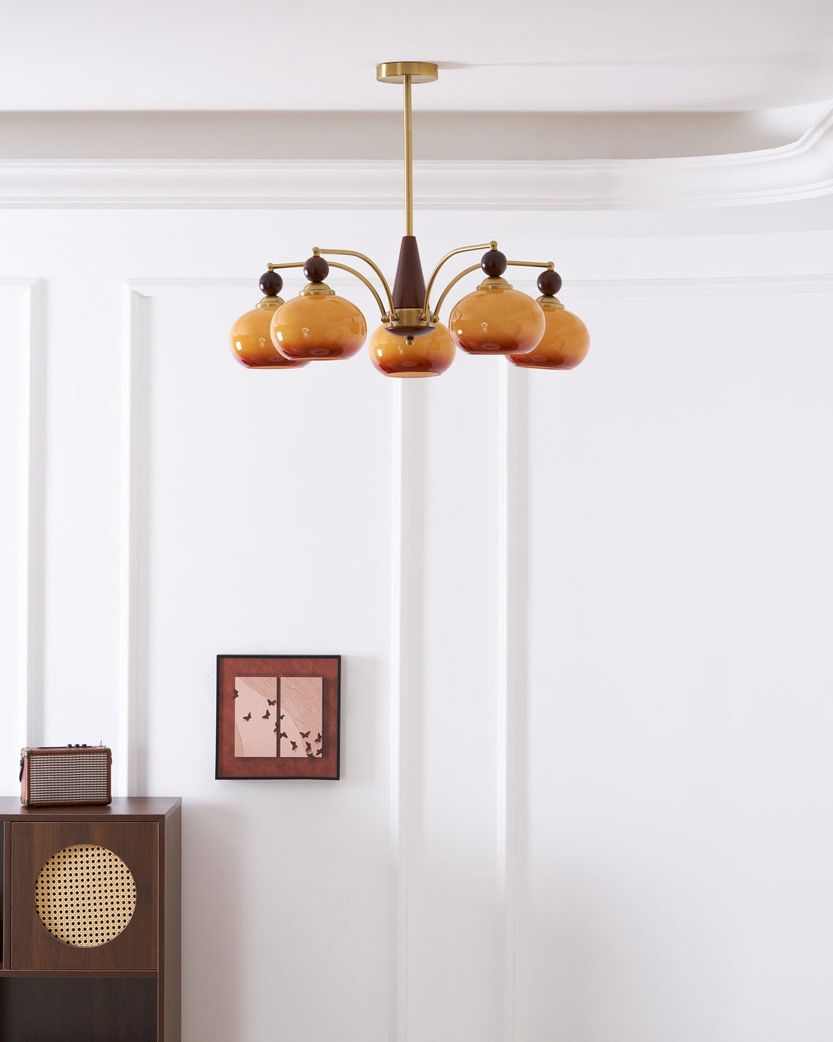 Multi-Arm Pendant Light Fixture Wood Brass Glass Shades Adjustable Height Dining Room Living Room Overhead Lighting 3 5 8 Bulb Vintage Indus