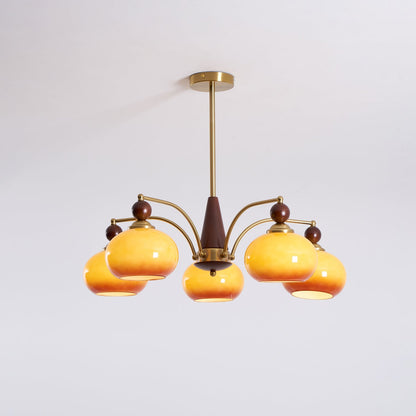 Multi-Arm Pendant Light Fixture Wood Brass Glass Shades Adjustable Height Dining Room Living Room Overhead Lighting 3 5 8 Bulb Vintage Indus