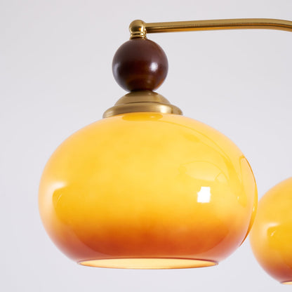 Multi-Arm Pendant Light Fixture Wood Brass Glass Shades Adjustable Height Dining Room Living Room Overhead Lighting 3 5 8 Bulb Vintage Indus