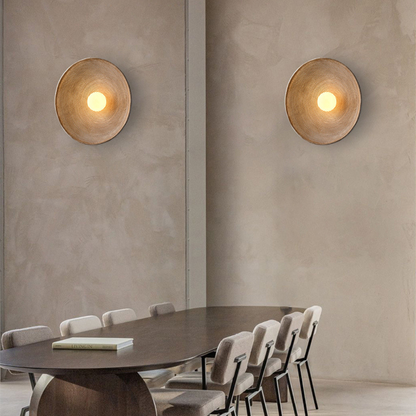 Sconce Light with Glass Globe and Wood Base for Bedrooms, Hallways, Living Rooms – 10.6 in Round Ambient Fixture – Scandinavian Minimalist J